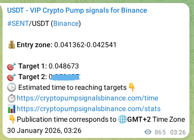 Proof of SENT pump signal on Binance at 31 January 2026, 03:14