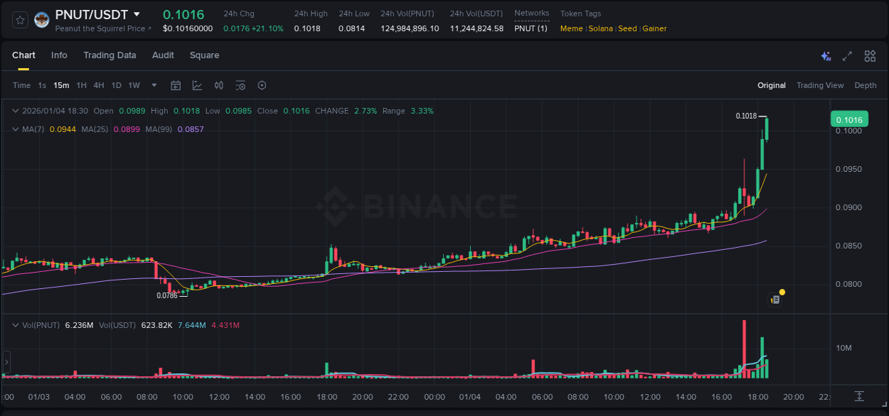 Market movement report: PNUT on Binance at 04 January 2026, 18:23 Market movement report: PNUT on Binance at 04 January 2026, 18:23