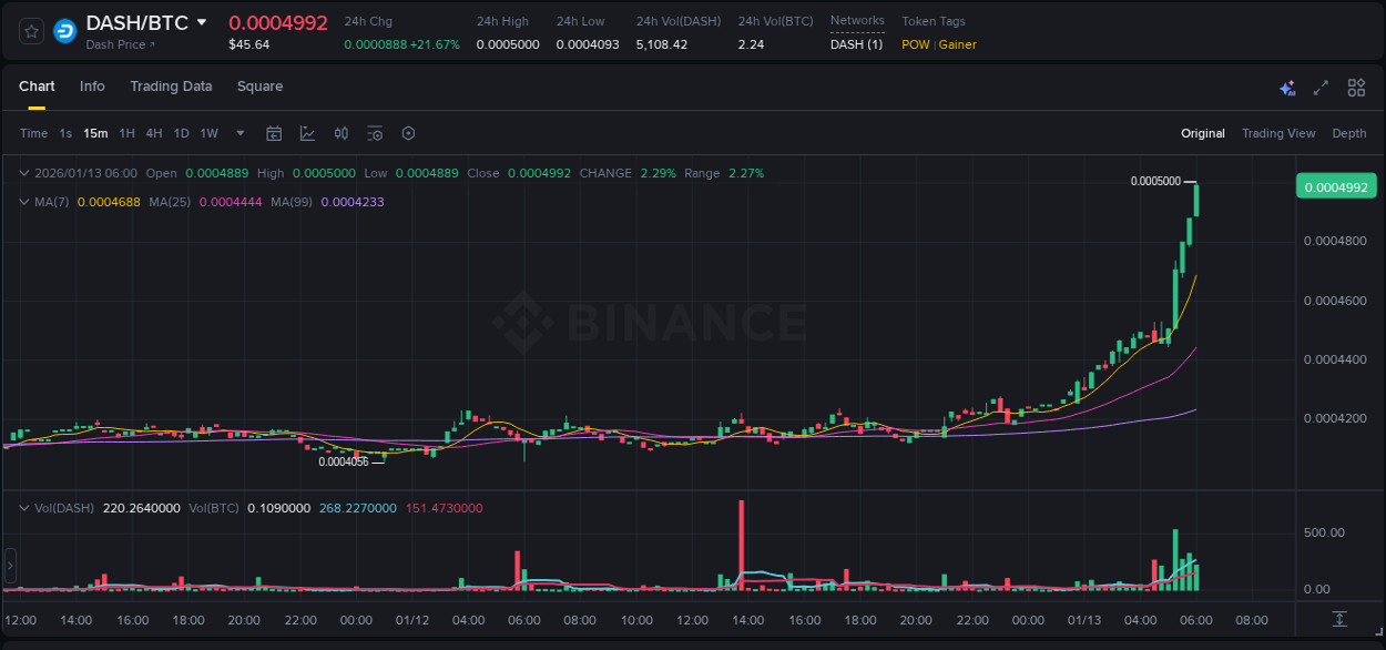 Detailed insights into DASH's pump on Binance at 13 January 2026, 06:05 Detailed report of DASH's pump on Binance at 13 January 2026, 06:05
