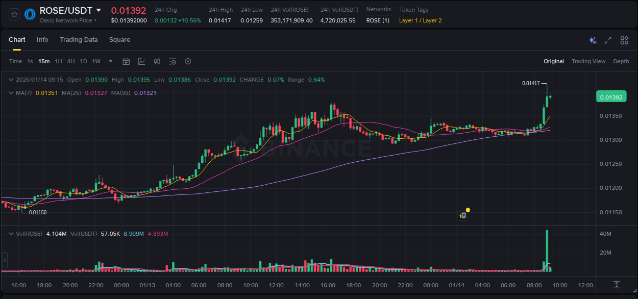 Access Binance pump statistics for ROSE at 14 January 2026, 09:09 Binance pump statistics for ROSE at 14 January 2026, 09:09
