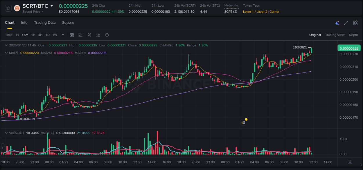 Crypto market update: SCRT pump on Binance, 23 January 2026, 11:56 Crypto market update: SCRT pump on Binance, 23 January 2026, 11:56