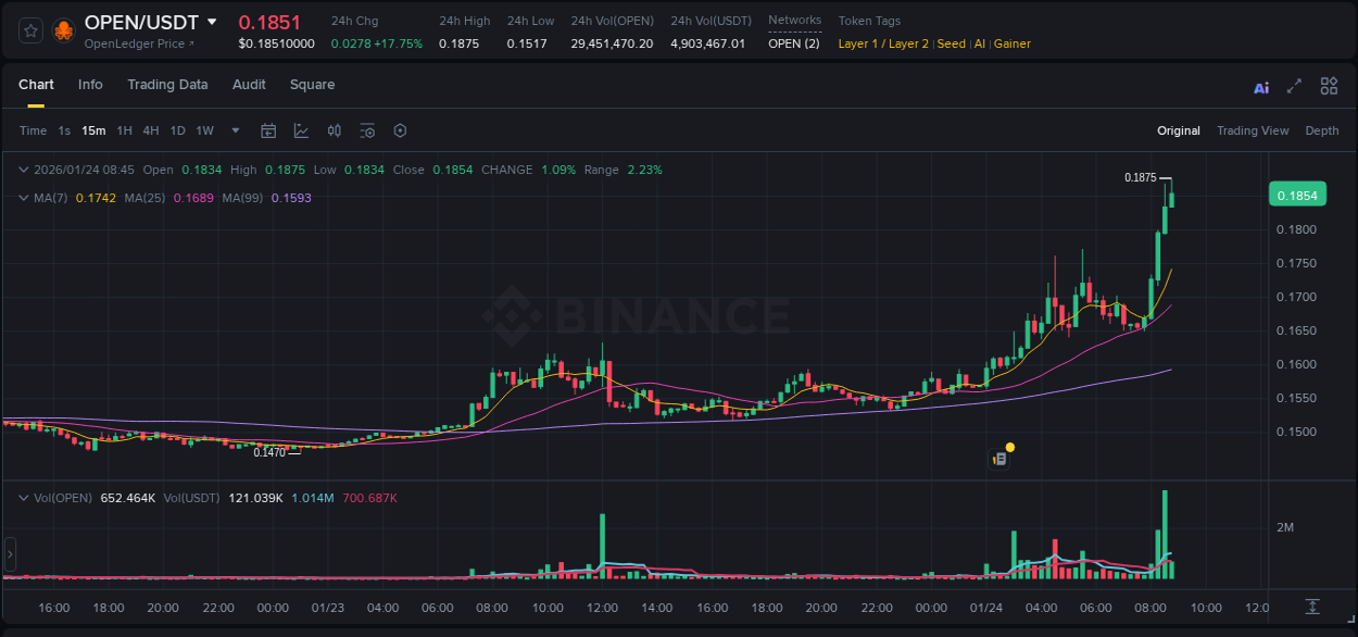 Binance exchange pump report for OPEN, 24 January 2026, 08:18 Binance exchange pump report for OPEN, 24 January 2026, 08:18