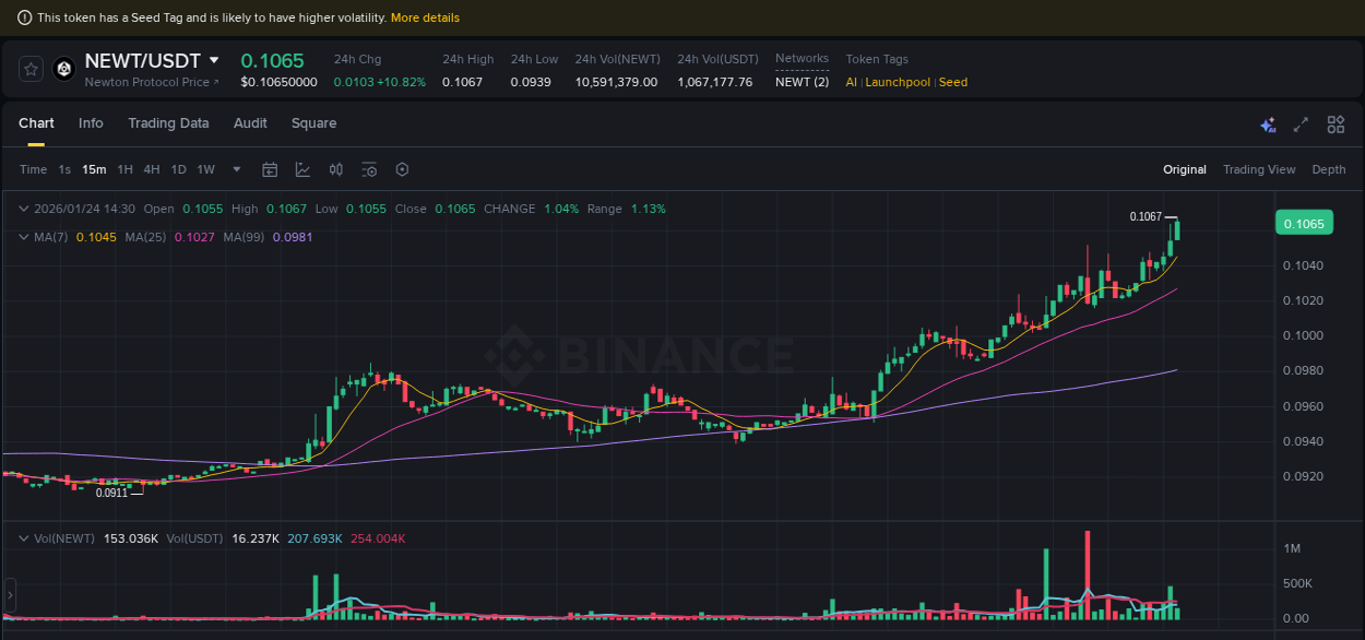 Stay updated with the crypto market report for NEWT on Binance, 24 January 2026, 14:41 Crypto price movement update: NEWT on Binance, 24 January 2026, 14:41