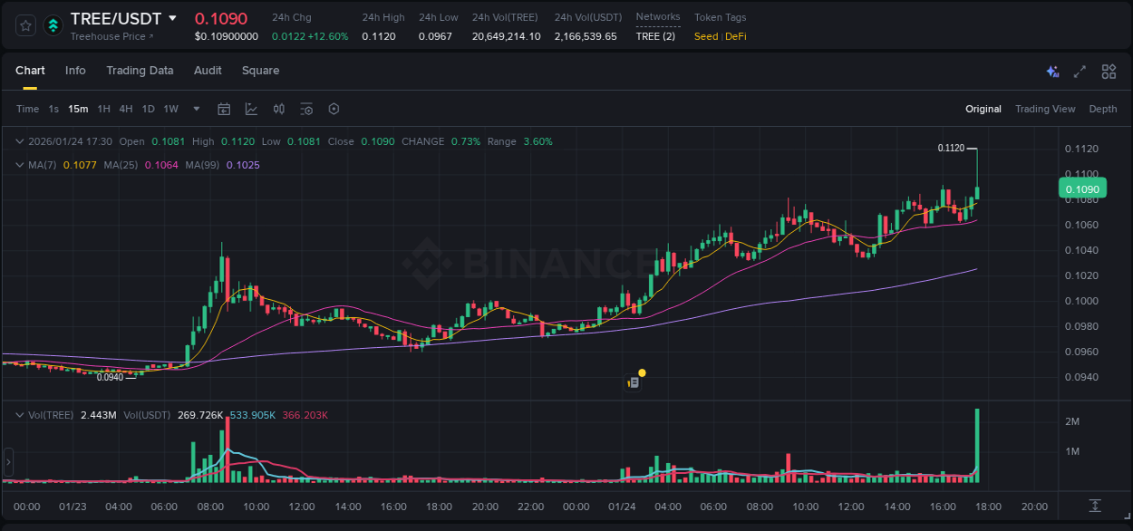 Check the pump report for TREE on Binance at 24 January 2026, 17:31 Pump report for TREE on Binance at 24 January 2026, 17:31