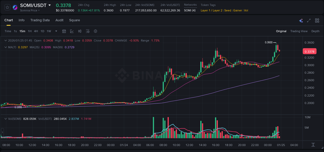 Detailed insights into SOMI's pump on Binance at 25 January 2026, 01:26 Detailed report of SOMI's pump on Binance at 25 January 2026, 01:26