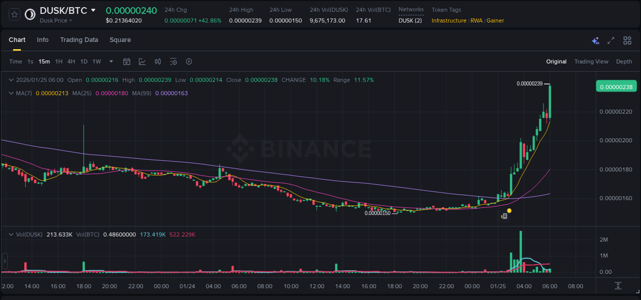 Detailed report of DUSK's pump on Binance at 25 January 2026, 06:05