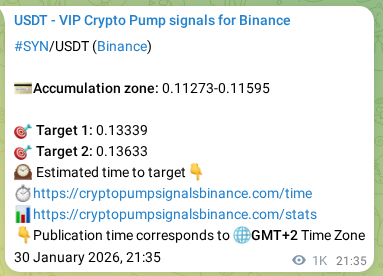 Explore the SYN pump signal verification from Binance, timestamp: 01 February 2026, 01:30 SYN pump signal verification from Binance, timestamp: 01 February 2026, 01:30