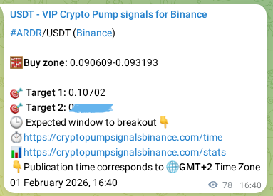 Validate algorithmic accuracy: ARDR pump signal proof on Binance, 01 February 2026, 16:02 Algorithmic validation: ARDR pump signal accuracy on Binance, 01 February 2026, 16:02