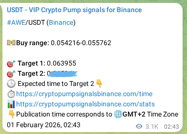 Authenticated proof of AWE's pump signal on Binance at 04 February 2026, 16:39