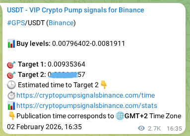 Authenticated proof of GPS's pump signal on Binance at 05 February 2026, 20:09