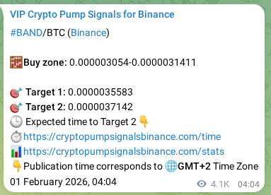 Proof of BAND pump signal on Binance at 07 February 2026, 03:03