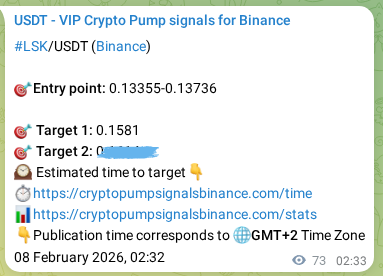 View the proof of LSK pump signal on Binance at 08 February 2026, 04:33 Proof of LSK pump signal on Binance at 08 February 2026, 04:33