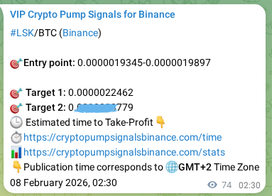 Proof of LSK pump signal on Binance at 08 February 2026, 04:33