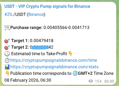 Check out the Binance pump signal proof for ZIL on 08 February 2026, 10:45 Binance pump signal proof for ZIL on 08 February 2026, 10:45
