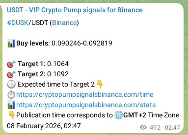 Trading signal proof: DUSK pump from Binance, 08 February 2026, 16:26 Trading signal proof: DUSK pump from Binance, 08 February 2026, 16:26