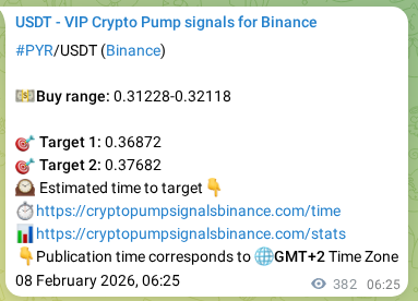 Real-time proof of PYR pump signal on Binance, 08 February 2026, 17:01 Real-time proof of PYR pump signal on Binance, 08 February 2026, 17:01