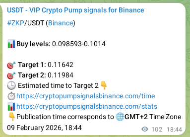 Trading signal verification: ZKP pump from Binance, 09 February 2026, 20:29