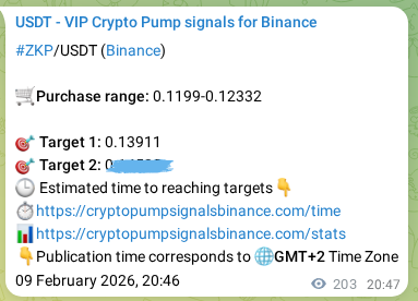 Proof of ZKP pump signal on Binance at 10 February 2026, 02:15