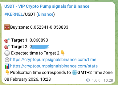 Crypto market signal proof: KERNEL pump on Binance, 10 February 2026, 08:02