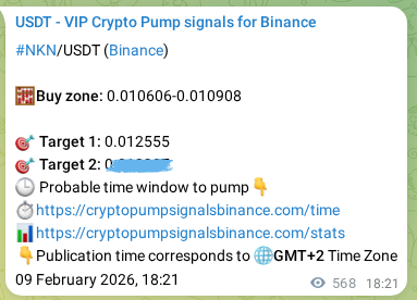 Real-time proof of NKN pump signal on Binance, 10 February 2026, 09:16
