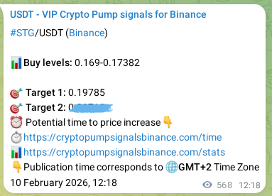 Proof of STG pump signal on Binance at 11 February 2026, 04:05