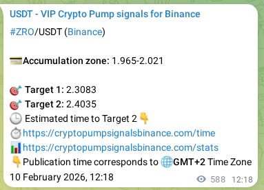 Authenticated proof of ZRO's pump signal on Binance at 11 February 2026, 04:38