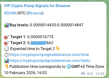 Proof of DUSK pump signal on Binance at 11 February 2026, 04:42