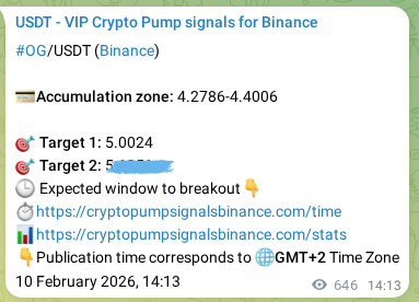 Binance trading signal proof for OG pump, 11 February 2026, 07:58