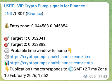Trading signal proof: NIL pump from Binance, 11 February 2026, 11:22