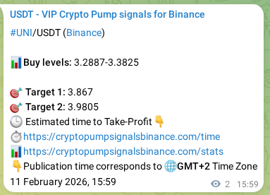 Binance exchange signal proof for UNI, 11 February 2026, 16:02