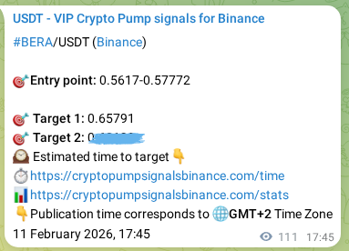 BERA pump signal confirmation from Binance, timestamp: 11 February 2026, 20:27