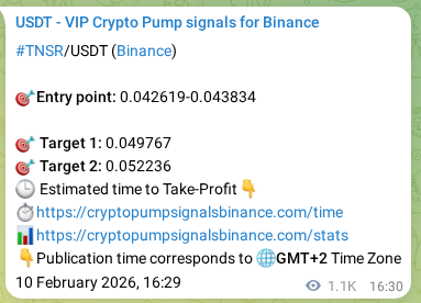 Signal proof for TNSR pump on Binance at 11 February 2026, 23:20
