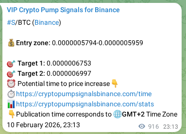 Proof of S pump signal on Binance at 12 February 2026, 00:39