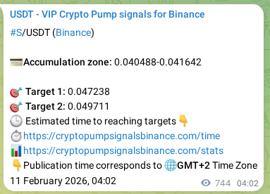 Crypto market signal proof: S pump on Binance, 12 February 2026, 00:40