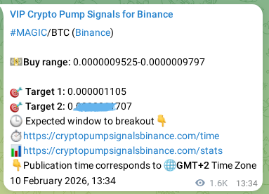 Crypto pump signal proof: MAGIC on Binance, 12 February 2026, 11:02