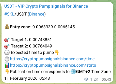 Binance trading signal verification for SKL, 12 February 2026, 14:58