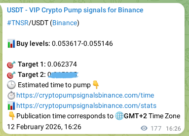 Proof of TNSR pump signal on Binance at 12 February 2026, 21:21