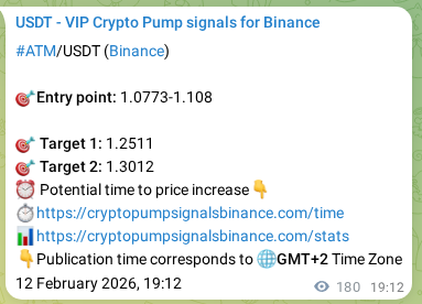 Crypto pump signal proof: ATM on Binance, 13 February 2026, 00:13