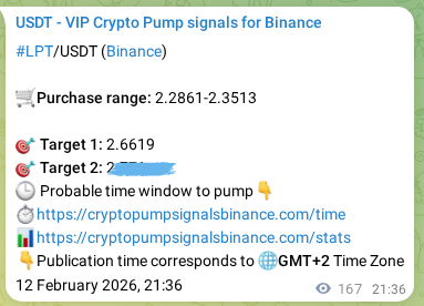 Proof of LPT pump signal on Binance at 13 February 2026, 02:01