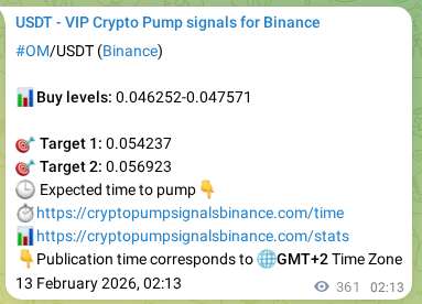 Signal verification: OM pump on Binance at 13 February 2026, 12:07