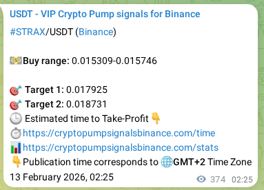 Crypto market signal proof: STRAX pump on Binance, 13 February 2026, 12:37