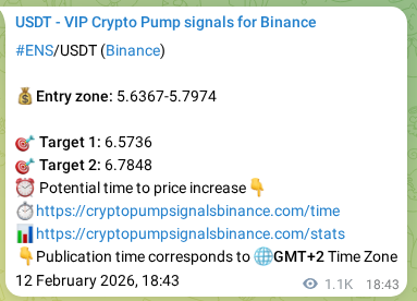 Authenticated proof of ENS's pump signal on Binance, 14 February 2026, 00:10