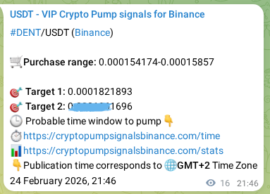 Confirm the trading signal for DENT pump on Binance at 24 February 2026, 21:59 Trading signal confirmation: DENT pump on Binance at 24 February 2026, 21:59