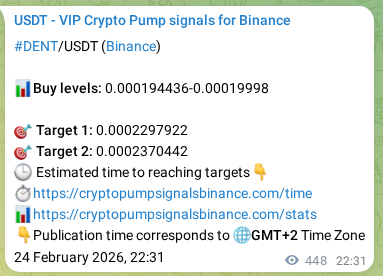 Binance trading signal proof for DENT pump, 25 February 2026, 10:33