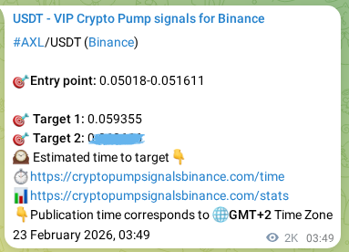 Trading signal proof: AXL pump from Binance, 25 February 2026, 12:11