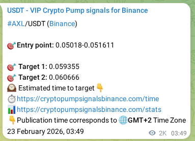 Crypto market signal proof: AXL pump on Binance, 25 February 2026, 12:21
