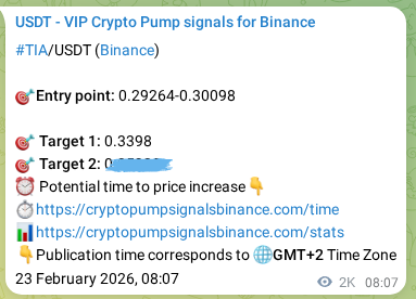 Binance exchange signal proof for TIA, 25 February 2026, 16:49