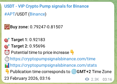 Crypto signal proof: APT pump on Binance, 25 February 2026, 18:02