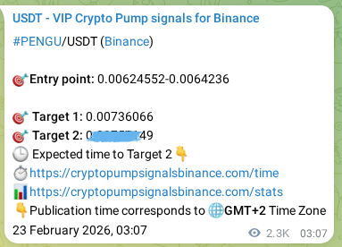 Trading signal confirmation: PENGU pump on Binance at 25 February 2026, 19:02