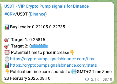 Market signal proof: CRV pump from Binance, 25 February 2026, 19:12